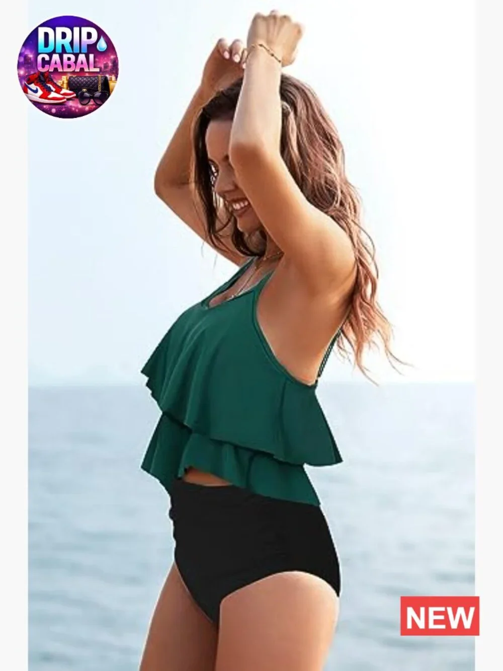 Tankini Swimsuit with Flounce Top Tummy Control High Waisted Bottoms Modest